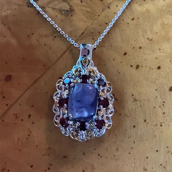 Rare Tiffany Stone Red Garnet Sterling Silver Necklace - Picture 1 of 9